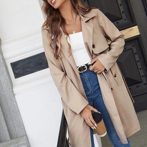 Classic Lapel Collar Single Breasted Trench Coat khaki